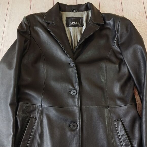 Adler Collection black 100% leather coat sz L - Picture 7 of 15